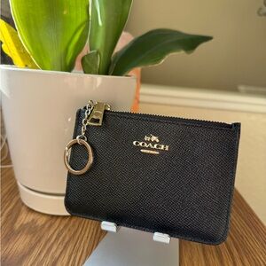 Coach key ring card holder wallet black & gold